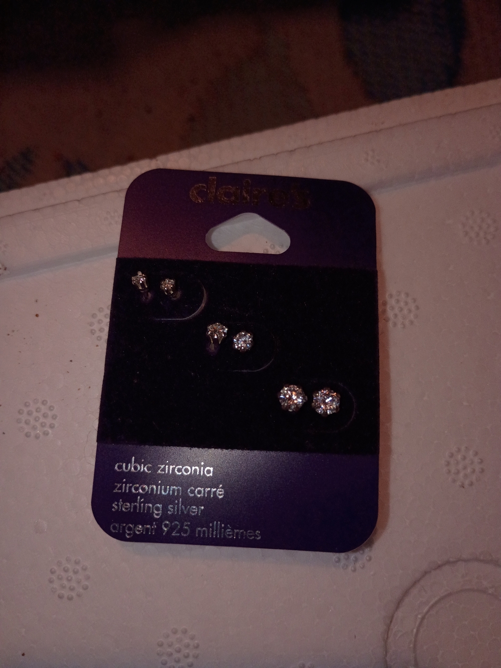 Claire's Sterling Silver Cubic Zirconia Stud Earring Set - Purple & Silver
